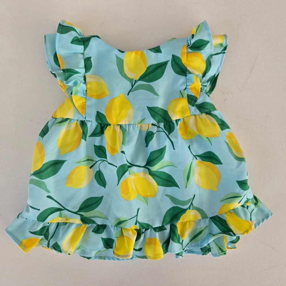 Janie and Jack Lemon Print Top Baby Girl 6-12m Dress Blue Yellow Ruffle Summer
